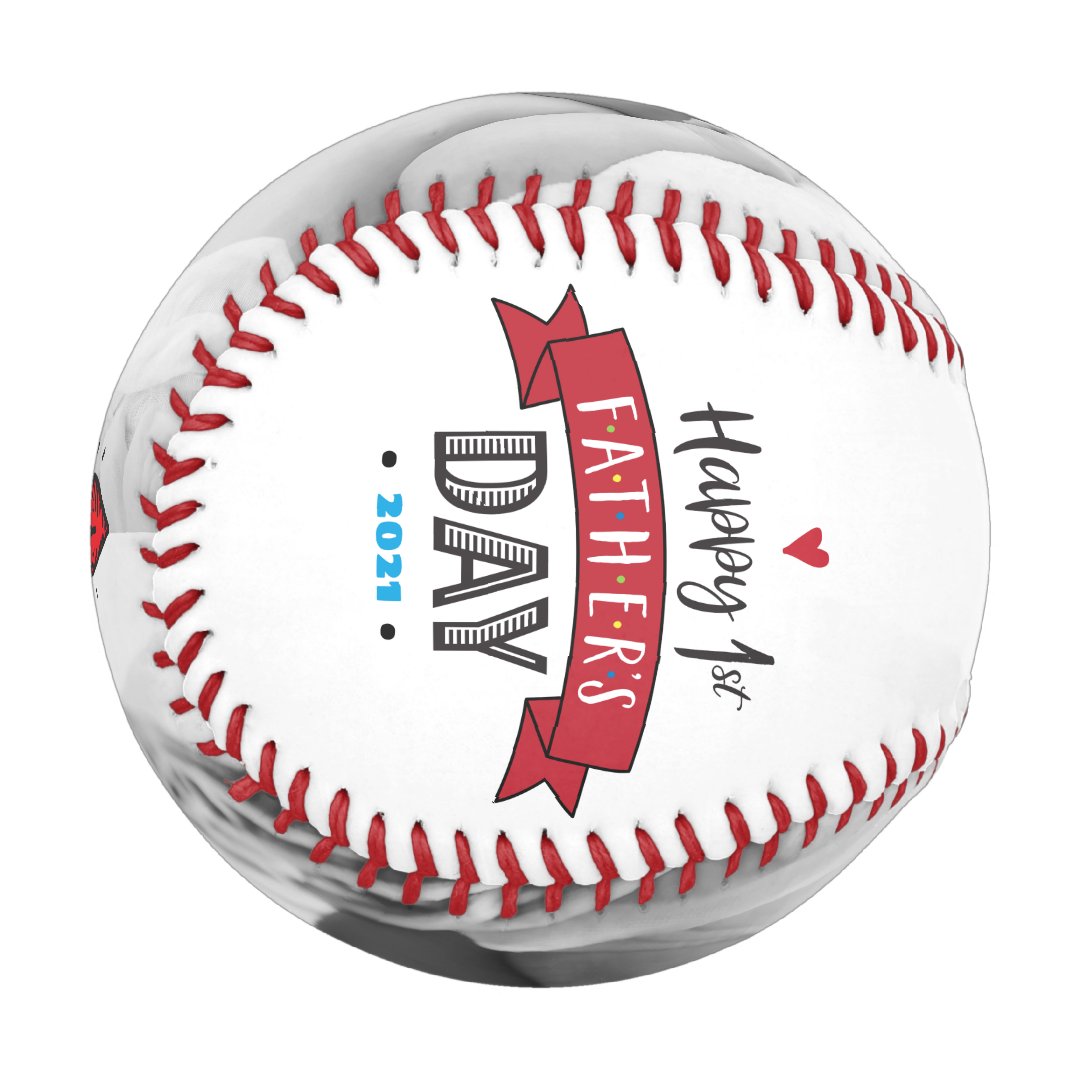 Happy 1st Father’s Day, Red Banner Bold Typography Baseball
