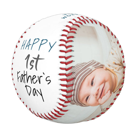 Cute 1st Father`s Day Script White 2 Photo Collage Baseball