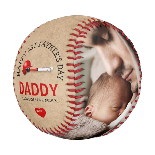 Rustic 1st Father's Day 2 Photo Gift Baseball