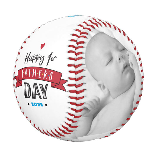 Happy 1st Father’s Day, Red Banner Bold Typography Baseball